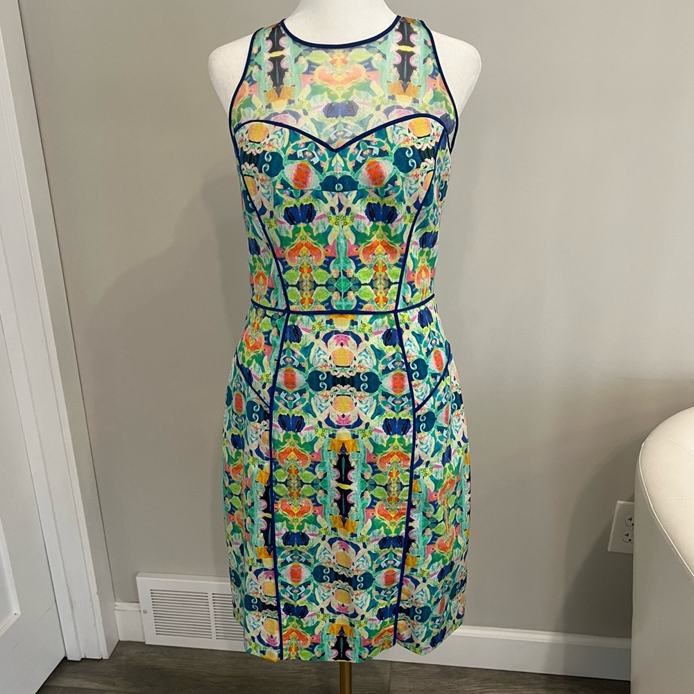 Milly Multi-Color Sheer Mesh Racer Back Dress. - Picture 2 of 16